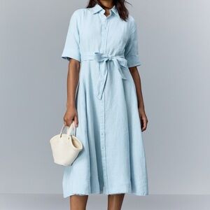Belted Linen A-Line Shirtdress Midi Polo Ralph Lauren